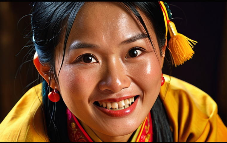 Storyteller with expressive face**
Prompt: Close-up shot, Vietnamese storyteller, dramatic lighting, captivating gaze, warm smile, expressive face, conveying emotion, captivating audience, traditional Vietnamese clothing (optional), vibrant colors, storytelling contest setting.
**