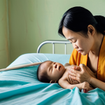 **

A heartwarming scene depicting a poor Vietnamese mother tenderly caring for her sick son in a hospital. Focus on the emotional connection and the mother's unwavering love. Use soft, natural lighting to convey the tenderness of the moment.

**