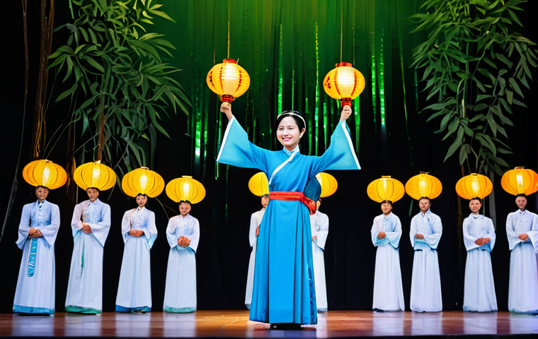 Modern Vietnamese Storyteller**
"A professional Vietnamese storyteller, fully clothed in a modest ao dai, performing on a brightly lit stage in Ho Chi Minh City. The stage is decorated with traditional Vietnamese lanterns. Appropriate attire, safe for work, family-friendly, perfect anatomy, correct proportions, well-formed hands, proper finger count, natural pose, high quality."
**