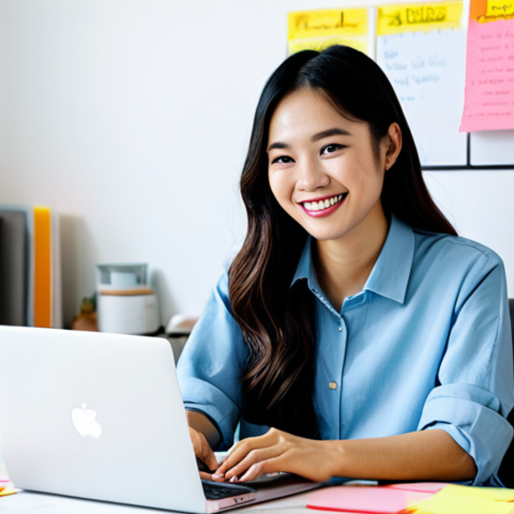 Inspiring Vietnamese Content Creator**

"A Vietnamese woman in her late 20s, wearing stylish but modest clothing, sitting at a brightly lit desk with a laptop. She's surrounded by sticky notes with keywords and SEO tips written in Vietnamese. In the background, you can see a Pinterest mood board with images of Vietnamese landscapes, fashion, and popular food. She is smiling confidently, ready to create amazing content. Safe for work. Appropriate content. Fully clothed. Professional setting. Perfect anatomy. Natural proportions. High quality. 'Ảnh chụp chuyên nghiệp'."

**