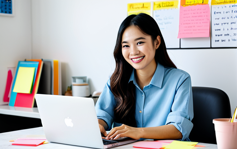 Inspiring Vietnamese Content Creator**
"A Vietnamese woman in her late 20s, wearing stylish but modest clothing, sitting at a brightly lit desk with a laptop. She's surrounded by sticky notes with keywords and SEO tips written in Vietnamese. In the background, you can see a Pinterest mood board with images of Vietnamese landscapes, fashion, and popular food. She is smiling confidently, ready to create amazing content. Safe for work. Appropriate content. Fully clothed. Professional setting. Perfect anatomy. Natural proportions. High quality. 'Ảnh chụp chuyên nghiệp'."
**