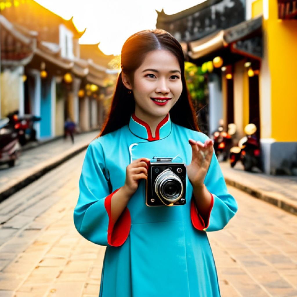 스토리텔러 관련 직무와 관련된 최신 트렌드 - Visual Storytelling in Hoi An**

"A young Vietnamese woman, fully clothed in a modest ao dai, holdin...
