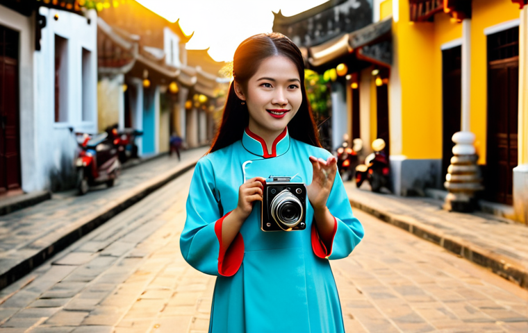 스토리텔러 관련 직무와 관련된 최신 트렌드 - Visual Storytelling in Hoi An**
"A young Vietnamese woman, fully clothed in a modest ao dai, holdin...