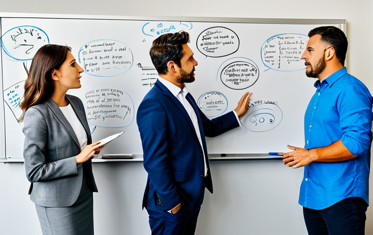 스토리텔러 자격증과 관련된 산업 변화 - Storytelling in Business**
"A professional marketing team brainstorming ideas around a whiteboard f...