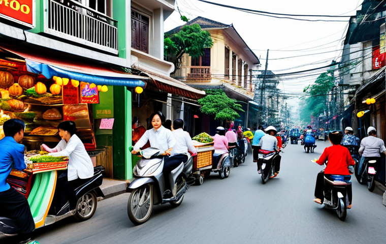 스토리텔러가 주목해야 할 글쓰기 워크샵 - Bustling Hanoi Street Scene**
"A vibrant street scene in Hanoi, Vietnam, daytime. Focus on the dail...
