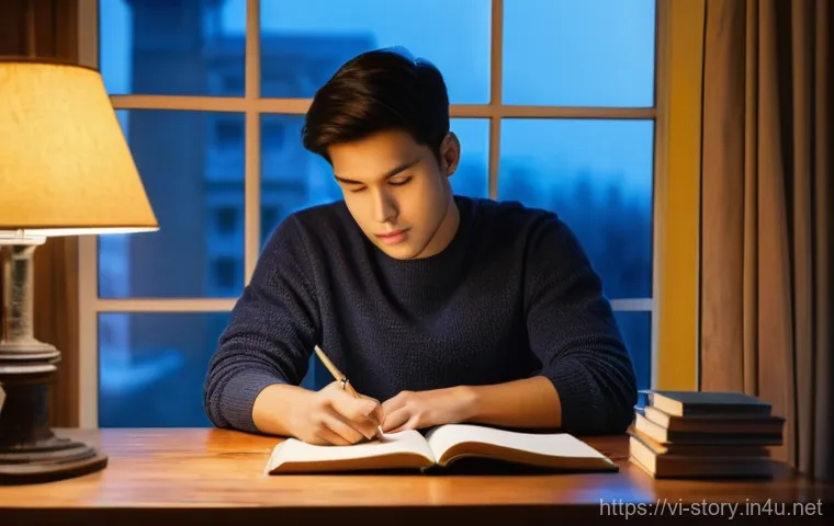 스토리텔러 실기 시험 고득점 비법 - **Prompt 1: The Aspiring Storyteller's Preparation**
A young adult, with a thoughtful and focuse...