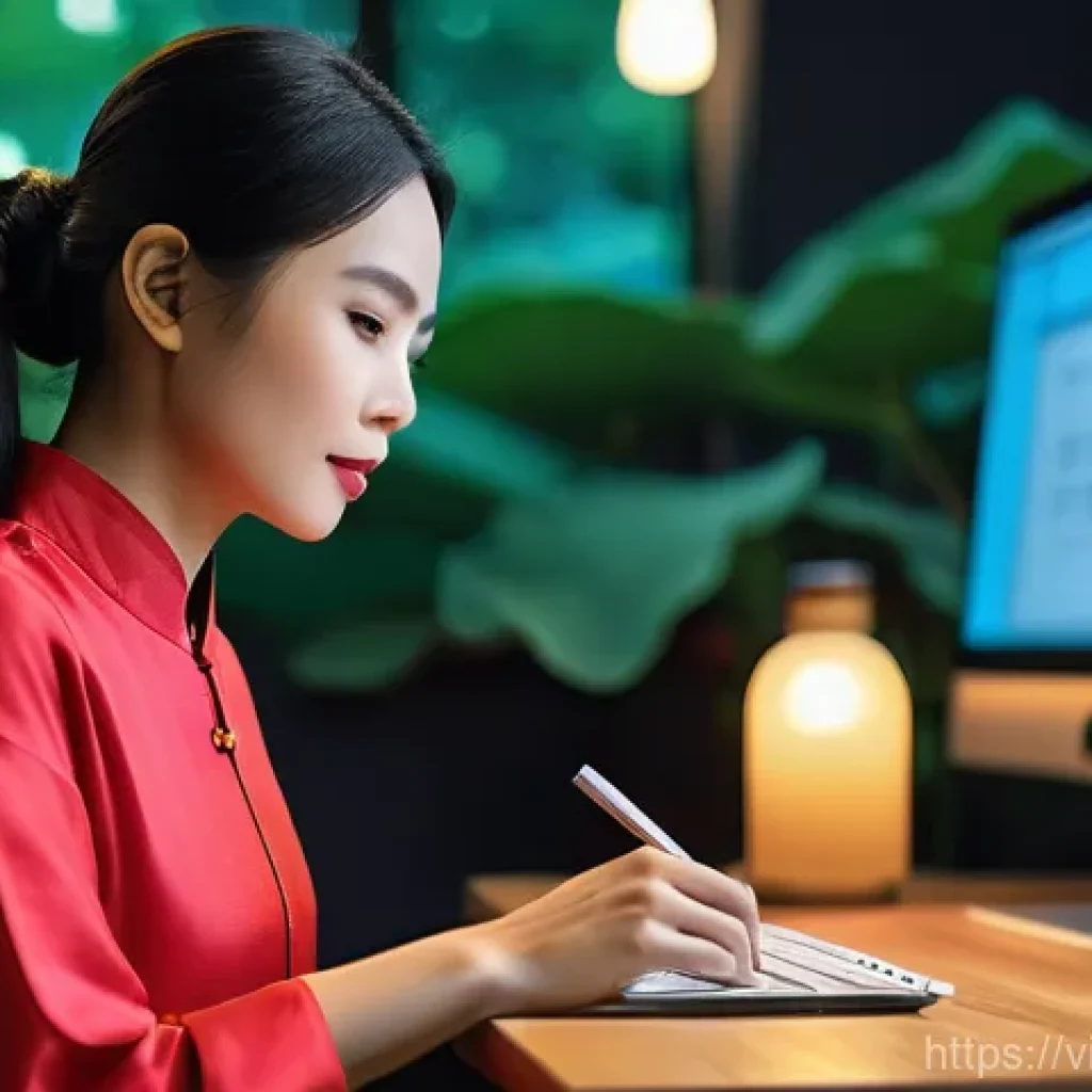 스토리텔러가 주목해야 할 콘텐츠 제작 도구 - **A creative Vietnamese content creator at a modern desk, surrounded by technology, expertly harness...