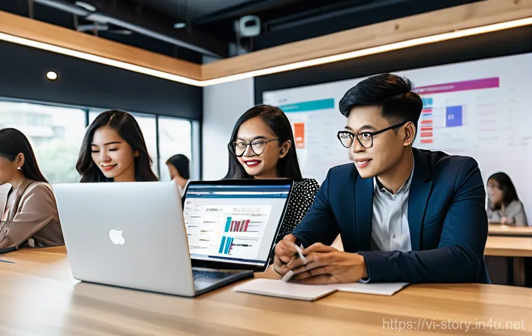 스토리텔러가 주목해야 할 콘텐츠 제작 도구 - **A focused content producer in a cozy, well-lit home studio, experiencing the seamless integration ...