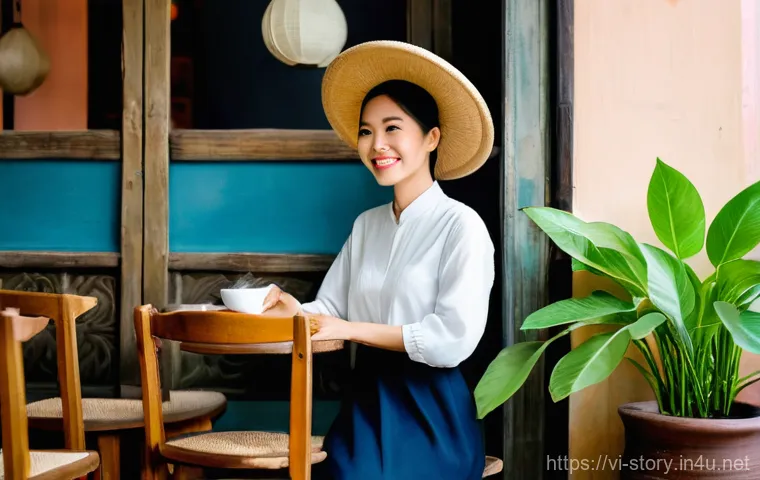 스토리텔러 이직 성공 전략 - **Prompt: The Empathic Storyteller in a Vietnamese Cafe**
An intimate portrait of a compassionat...