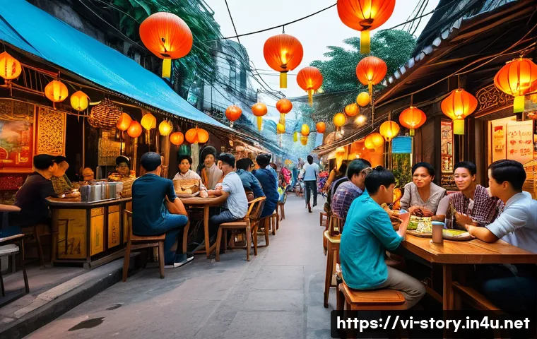 스토리텔러가 주목해야 할 콘텐츠 마케팅 동향 - A vibrant and dynamic Vietnamese urban scene showcasing young content creators filming short videos ...