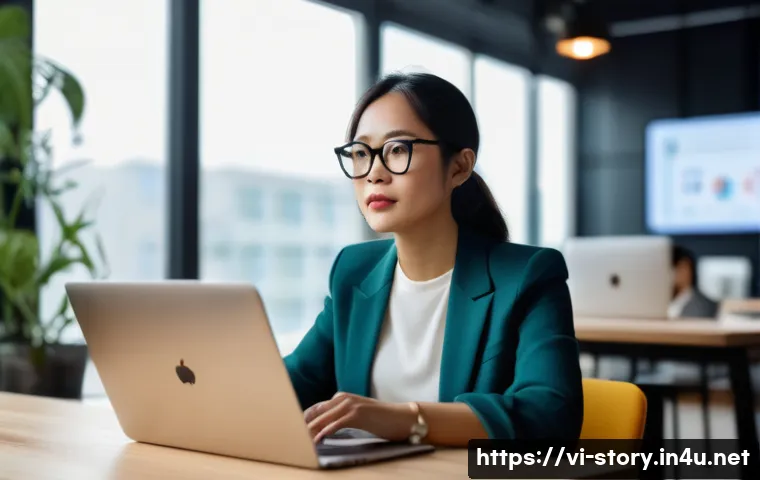 스토리텔러 직무와 관련된 최신 연구 - A professional Vietnamese female marketing storyteller in her 30s, wearing smart casual attire and s...