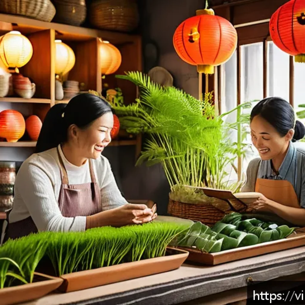 스토리텔러가 해결한 고객 성공 사례 - A warm, inviting Vietnamese small business owner sharing a heartfelt story with a diverse group of c...