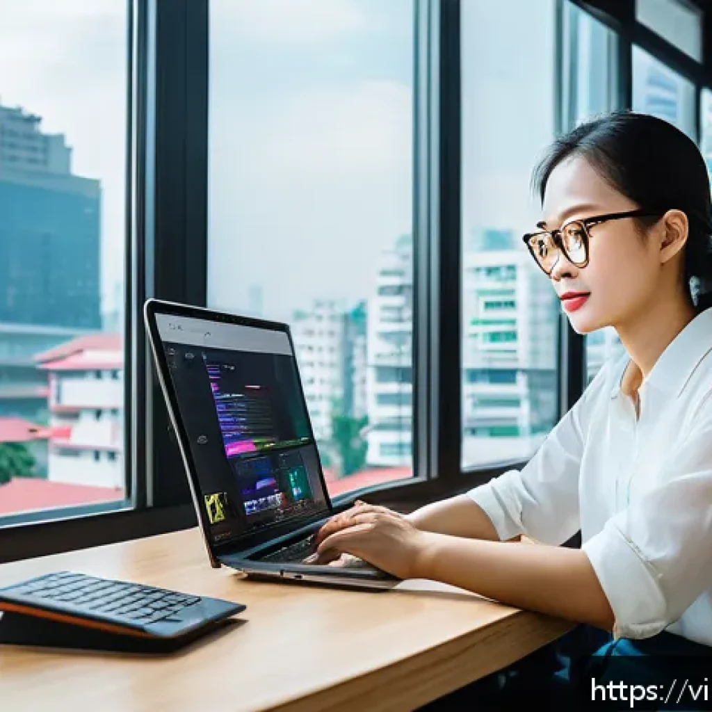 스토리텔러 관련 직업군과 성장 가능성 분석 - A vibrant digital marketing office scene in Ho Chi Minh City with a young Vietnamese female storytel...