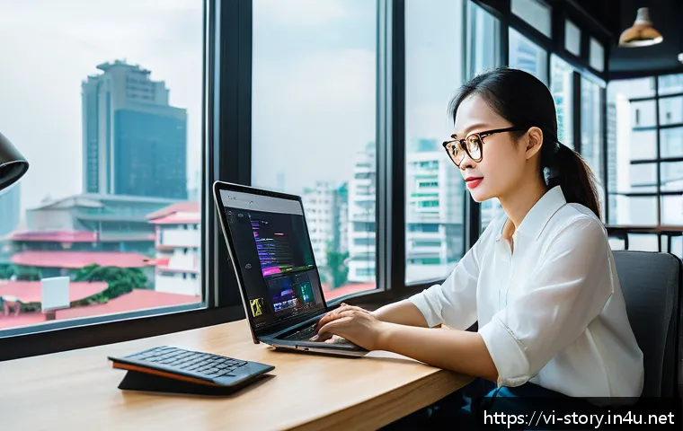 스토리텔러 관련 직업군과 성장 가능성 분석 - A vibrant digital marketing office scene in Ho Chi Minh City with a young Vietnamese female storytel...