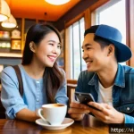 Home 19 스토리텔러로서 고객과의 협업 성공 사례 - A vibrant Vietnamese coffee shop scene featuring diverse customers happily sharing their authentic e...