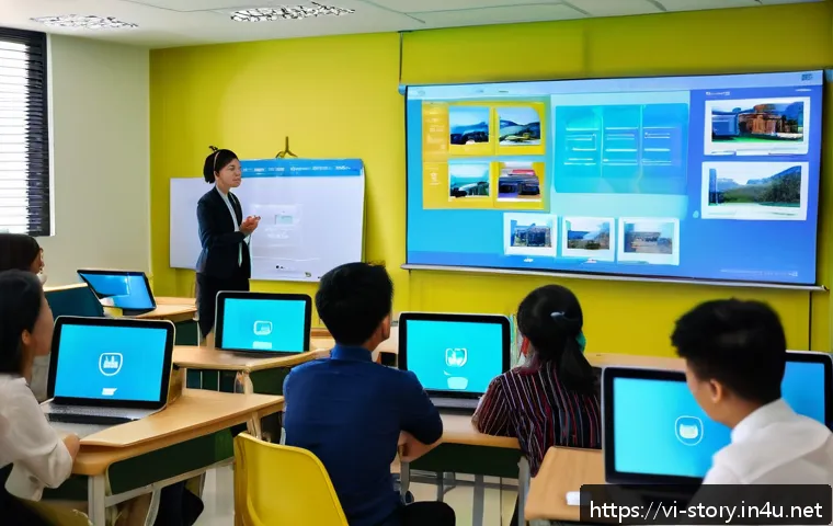 스토리텔러 직업의 글로벌 인증 동향 - A professional storytelling workshop scene in a modern Vietnamese classroom, featuring diverse adult...