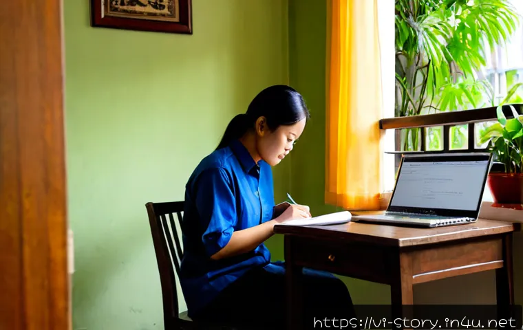 Home 17 스토리텔러 전문 블로그 운영 팁 - Photorealistic Vietnamese storyteller working at a tidy wooden desk in a cozy Hanoi apartment, matur...