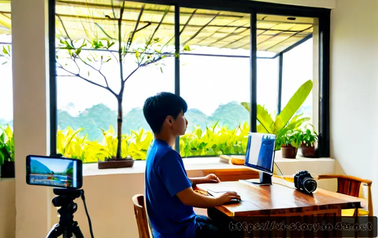 Home 15 스토리텔러 관련 주요 동향 분석 - Photorealistic editorial scene of a young Vietnamese digital storyteller in a bright Hanoi apartment...